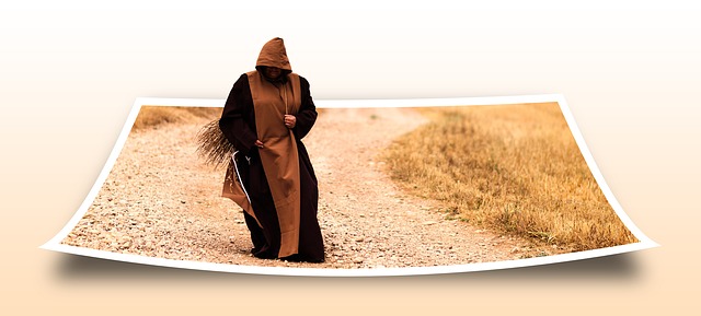 a good show reel will stand out like this monk walking on a picture of a gravel road
