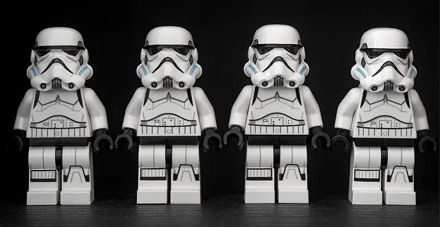components of a good showreel like these lego storm troopers are consistent in size and features