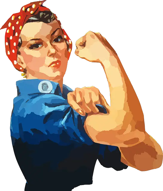 cartoon woman with a red bandana flexing her biceps and showing her confidence and strength