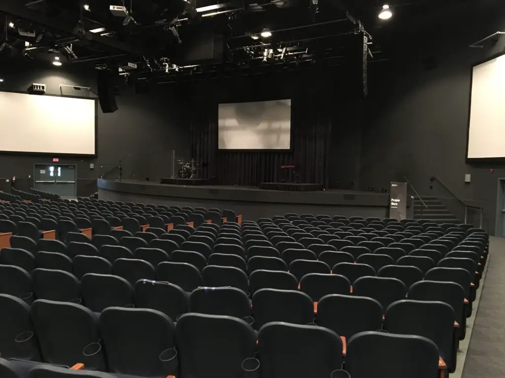 Stage + screen acting - Theatre hall with monitors