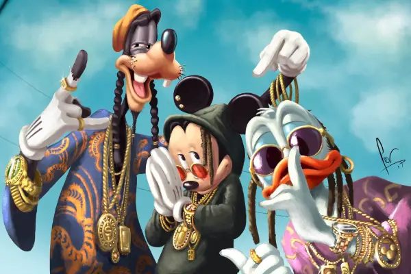 23-disney-movie-monologues-for-auditions - goofy mickey mouse and donald duck wearing gold chains