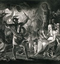 Macbeth_the_three_witches_Hecate_and_the_eight_kings_in_a_cave._Stipple_print_by_R._Thew_after_J._Reynolds_1_December_1802